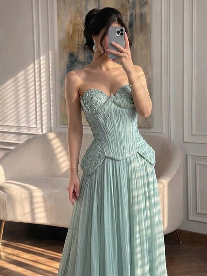 Luxury Sage Green Two Pieces Corset Evening Dress LA73360