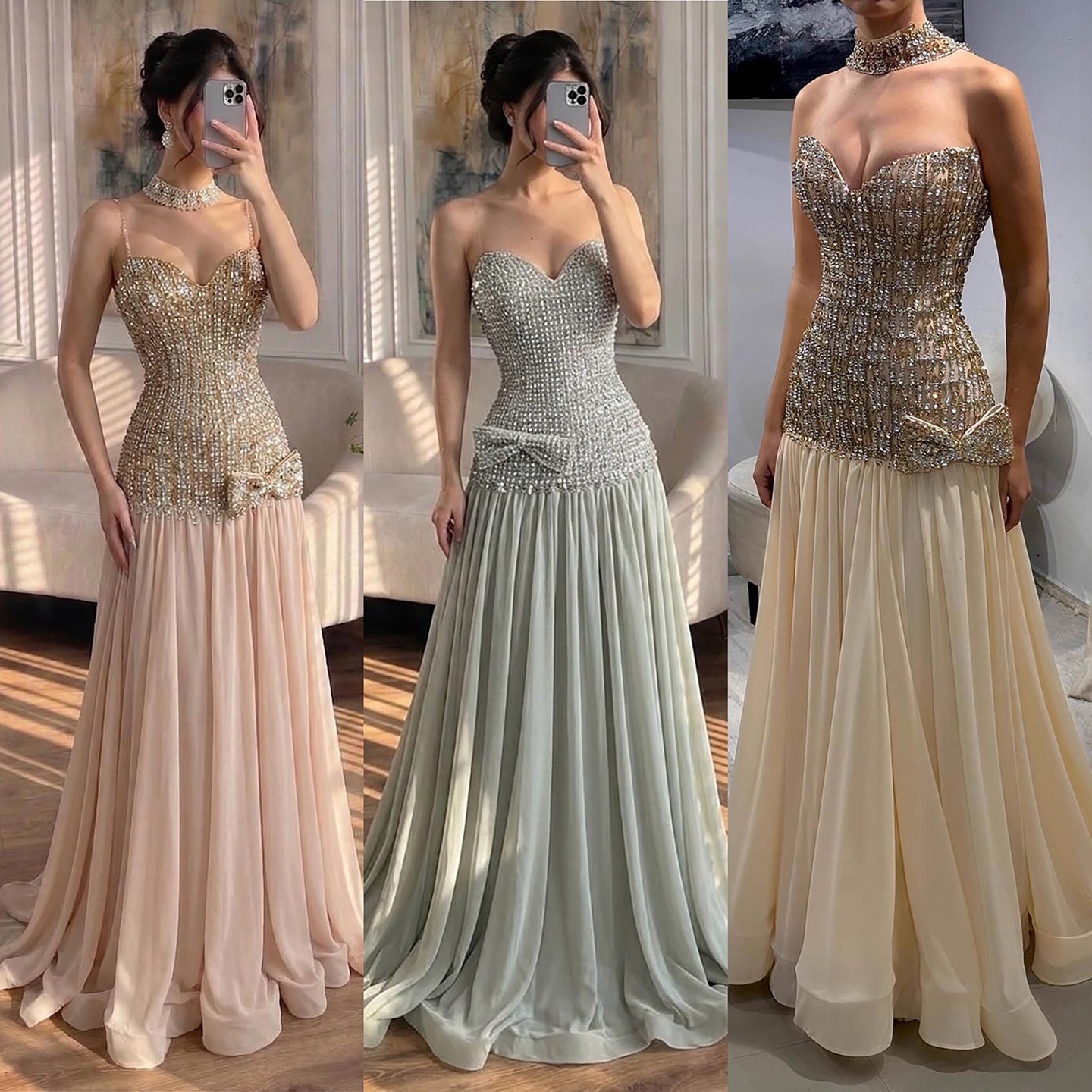 Luxury Champagne A-Line Crystal Beaded Evening Dress LA73361 SERENE HILL