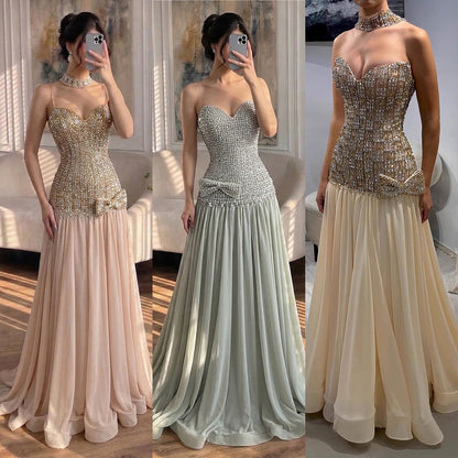 Luxury Champagne A-Line Crystal Beaded Evening Dress LA73361 SERENE HILL