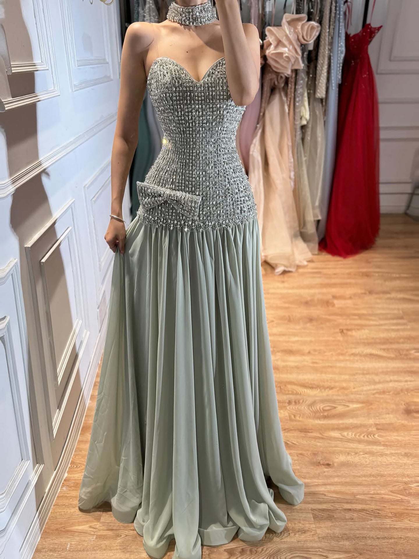 Luxury Champagne A-Line Crystal Beaded Evening Dress LA73361 SERENE HILL