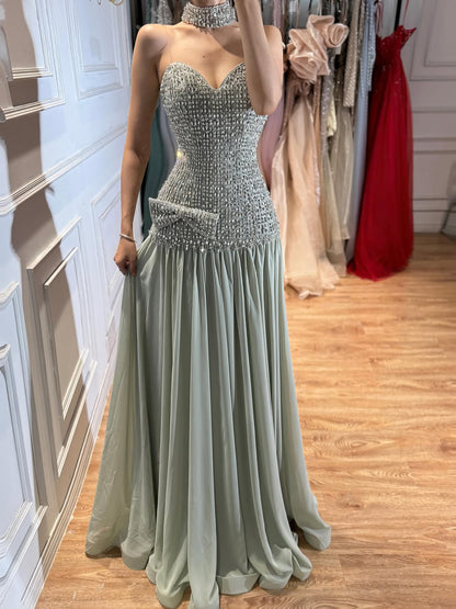 Luxury Champagne A-Line Crystal Beaded Evening Dress LA73361 SERENE HILL