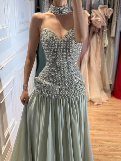 Luxury Champagne A-Line Crystal Beaded Evening Dress LA73361 SERENE HILL