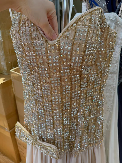 Luxury Champagne A-Line Crystal Beaded Evening Dress LA73361 - SERENE  HILL