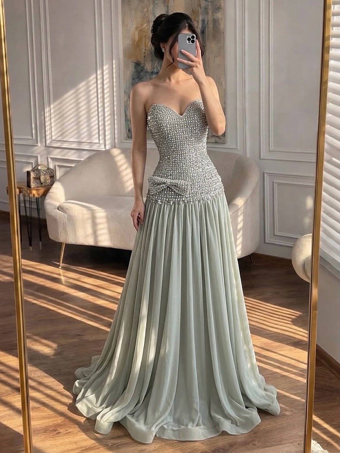 Luxury Champagne A-Line Crystal Beaded Evening Dress LA73361 SERENE HILL
