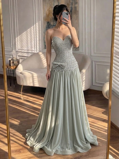 Luxury Champagne A-Line Crystal Beaded Evening Dress LA73361 SERENE HILL