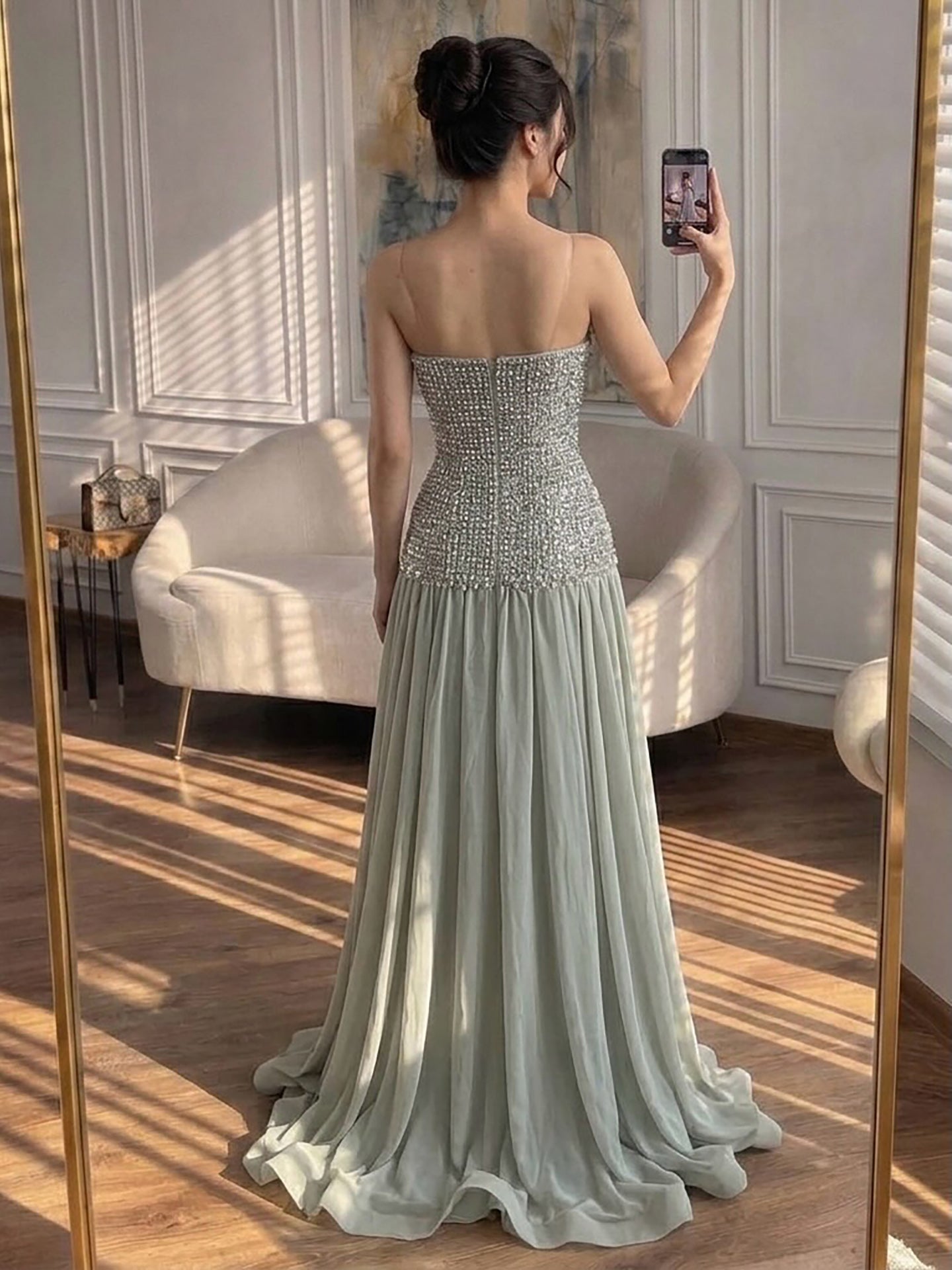 Luxury Champagne A-Line Crystal Beaded Evening Dress LA73361 SERENE HILL