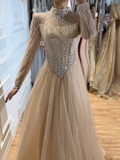 Luxury Nude Crystal Beaded A Line Evening Dress LA73753 SERENE HILL