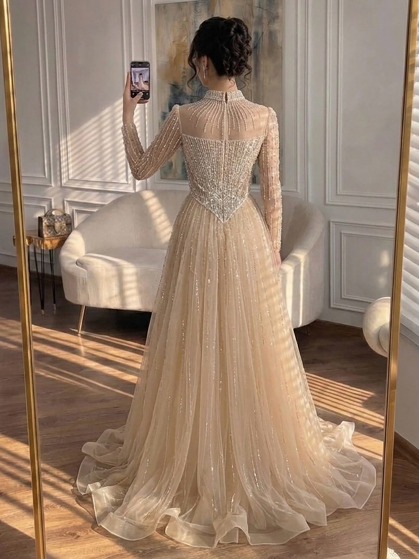 Luxury Nude Crystal Beaded A Line Evening Dress LA73753 SERENE HILL