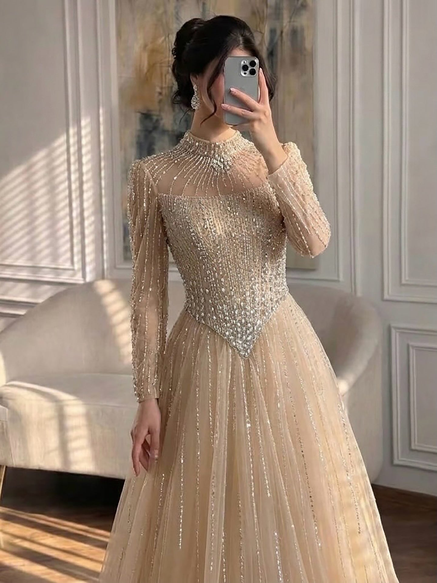 Luxury Nude Crystal Beaded A Line Evening Dress LA73753 SERENE HILL