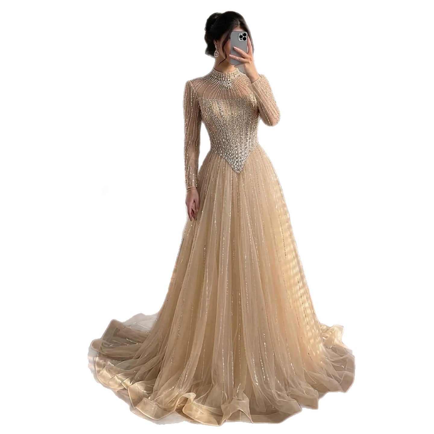 Luxury Nude Crystal Beaded A Line Evening Dress LA73753 SERENE HILL