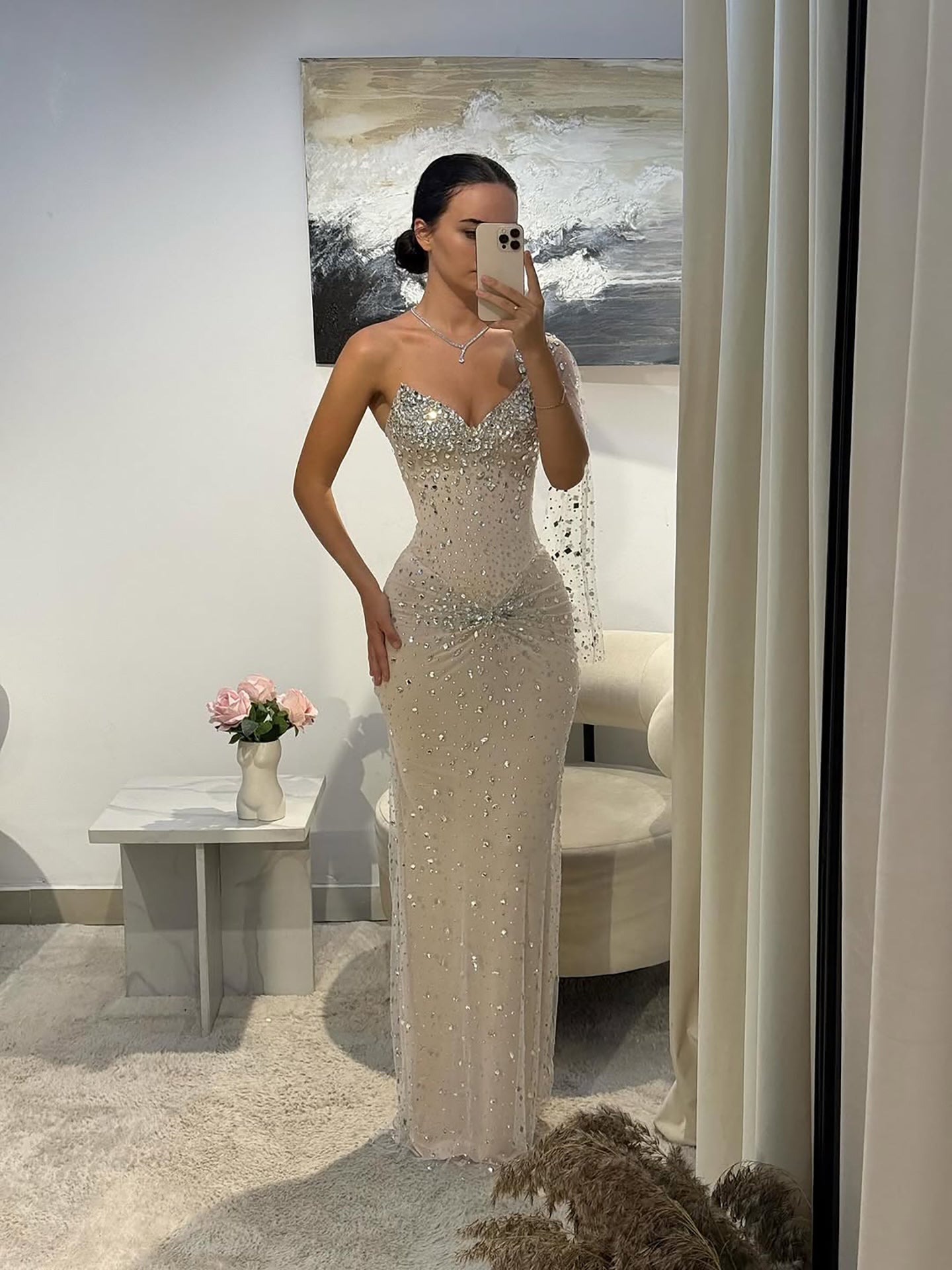 Luxury Nude Crystal Beaded One Shoulder Mermaid Evening Dress LA73364 SERENE HILL