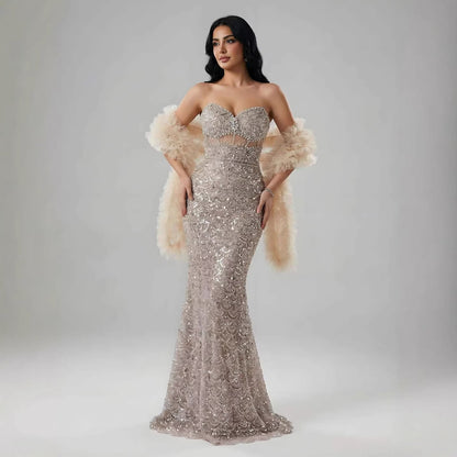 Luxury Arabic Cream Evening Dress With Cape LA73365B