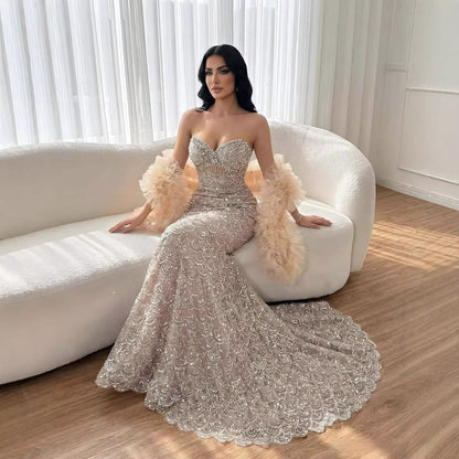 Luxury Arabic Cream Evening Dress With Cape LA73365B