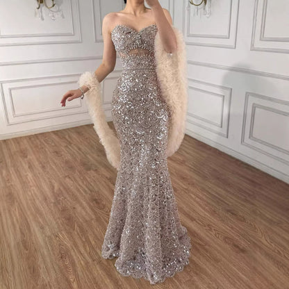 Luxury Arabic Cream Evening Dress With Cape LA73365B