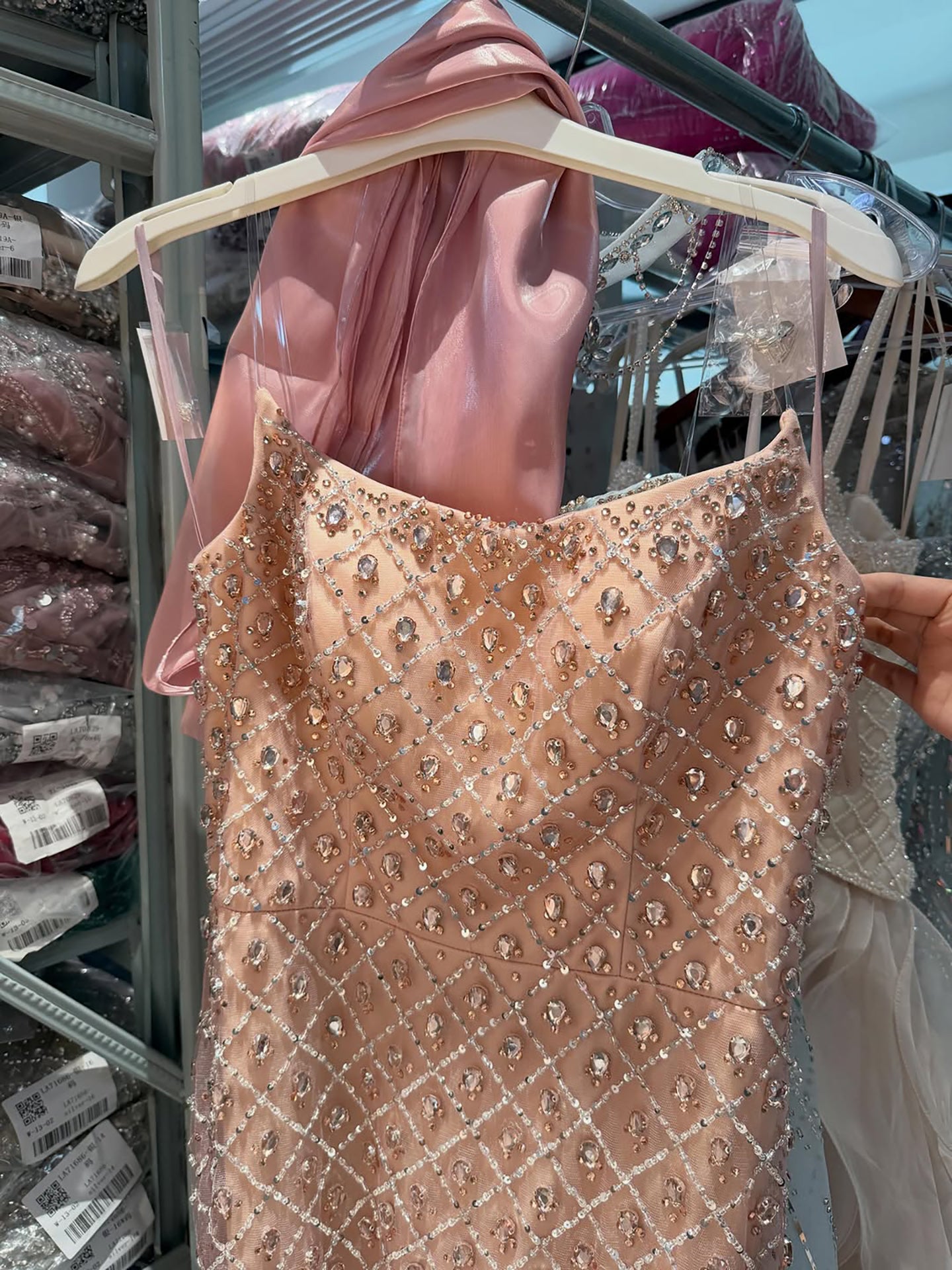 Luxury Pink Beaded Mermaid Evening Dress with Cape LA73366 SERENE HILL