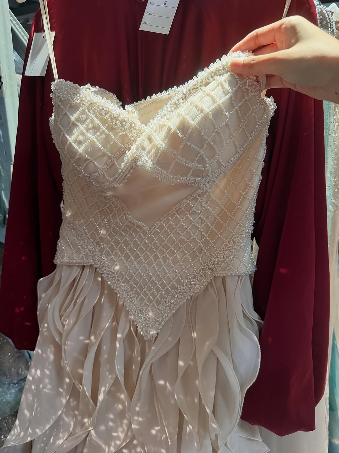Luxury Cream Beaded A Line Evening Dress Ruffle Tiered Skirt LA73368 SERENE HILL