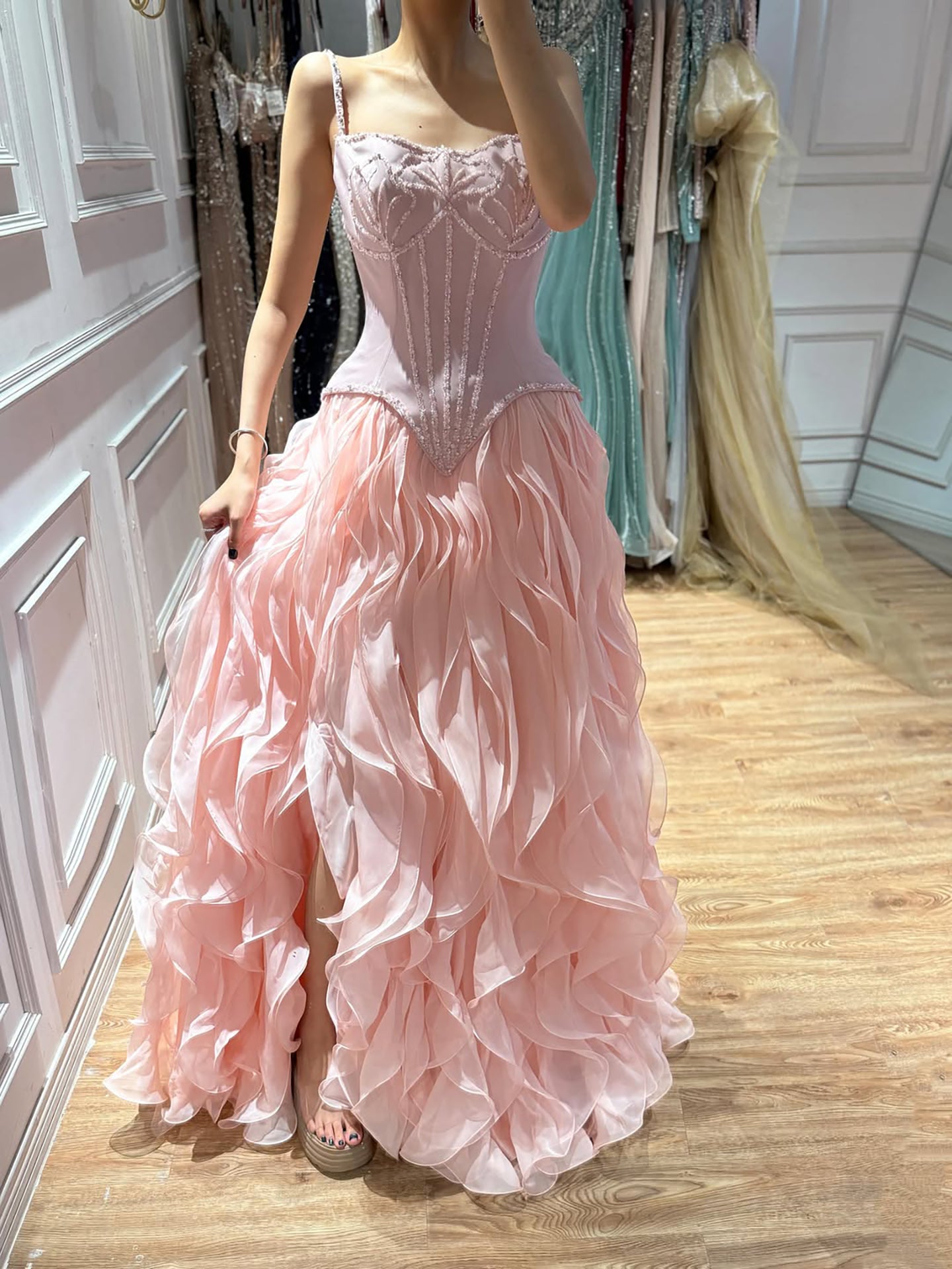 Luxury Gray Beaded Mermaid Corset Tulle Evening Dress With Gloves LA73368A SERENE HILL