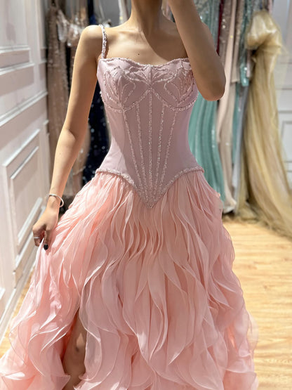 Luxury Gray Beaded Mermaid Corset Tulle Evening Dress With Gloves LA73368A SERENE HILL
