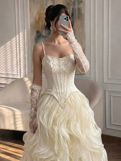 Luxury Gray Beaded Mermaid Corset Tulle Evening Dress With Gloves LA73368A SERENE HILL