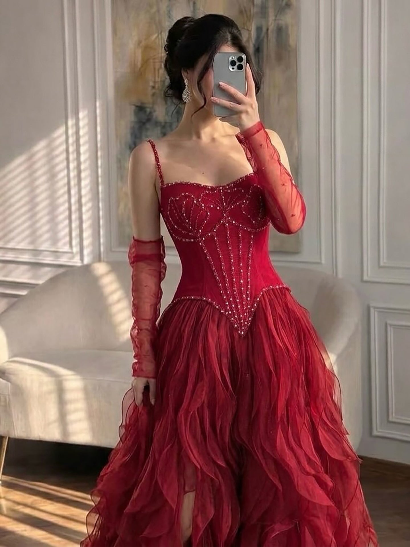Luxury Gray Beaded Mermaid Corset Tulle Evening Dress With Gloves LA73368A SERENE HILL