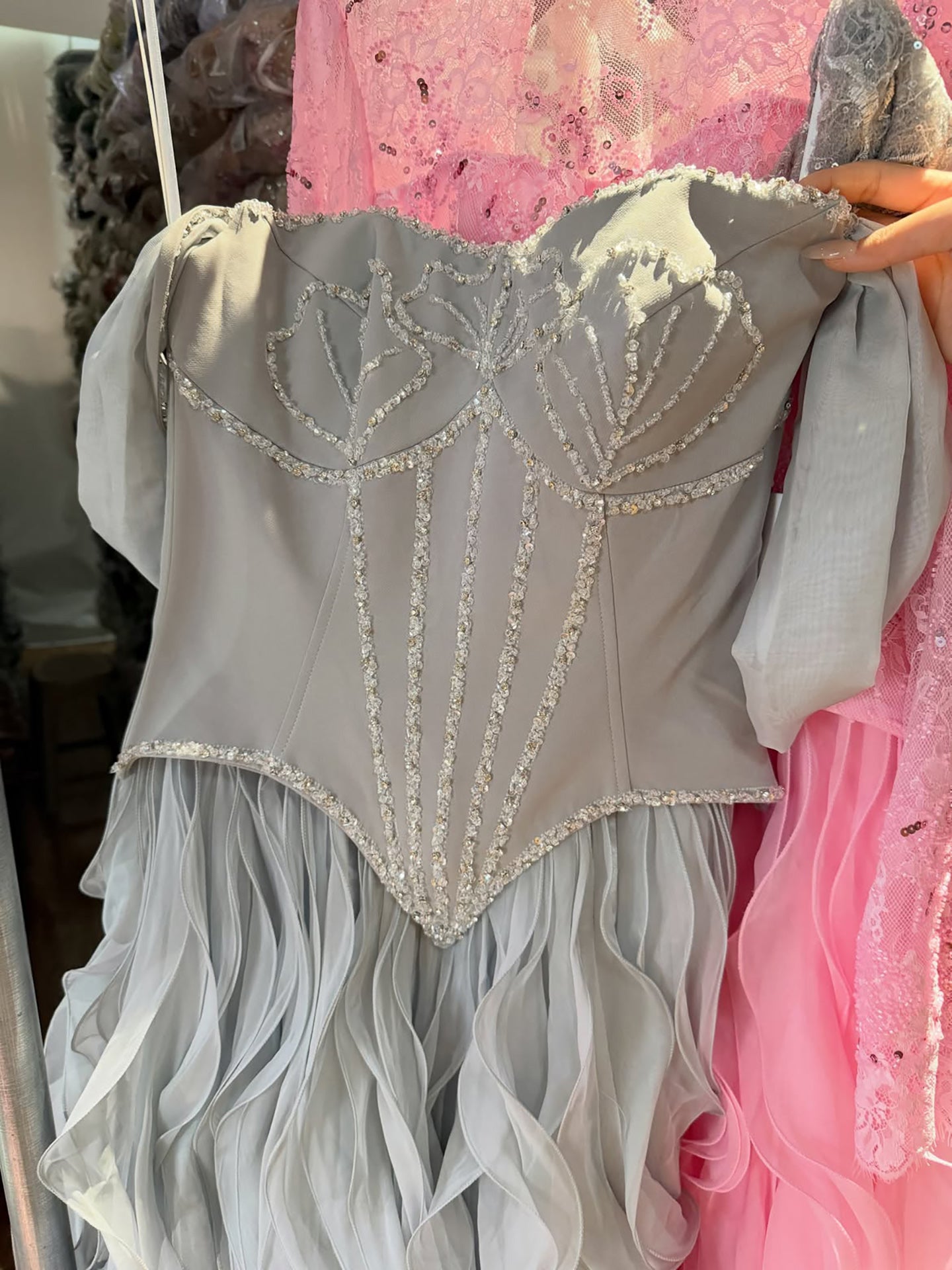 Luxury Pink Beaded Corset Ruffled Slit Evening Gown LA73368B SERENE HILL