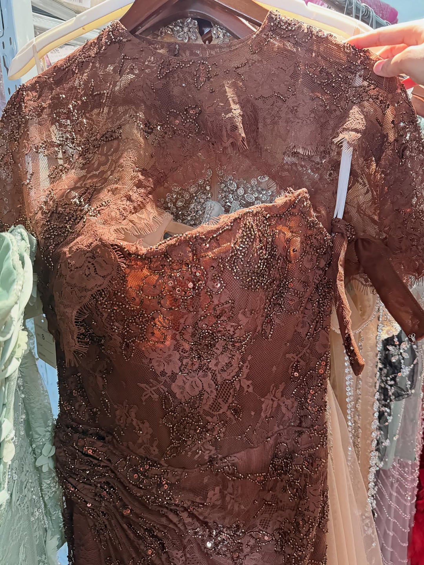 Luxury Brown Beaded Mermaid Gown with Cape LA73370 SERENE HILL