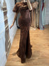 Luxury Brown Beaded Mermaid Gown with Cape LA73370 SERENE HILL