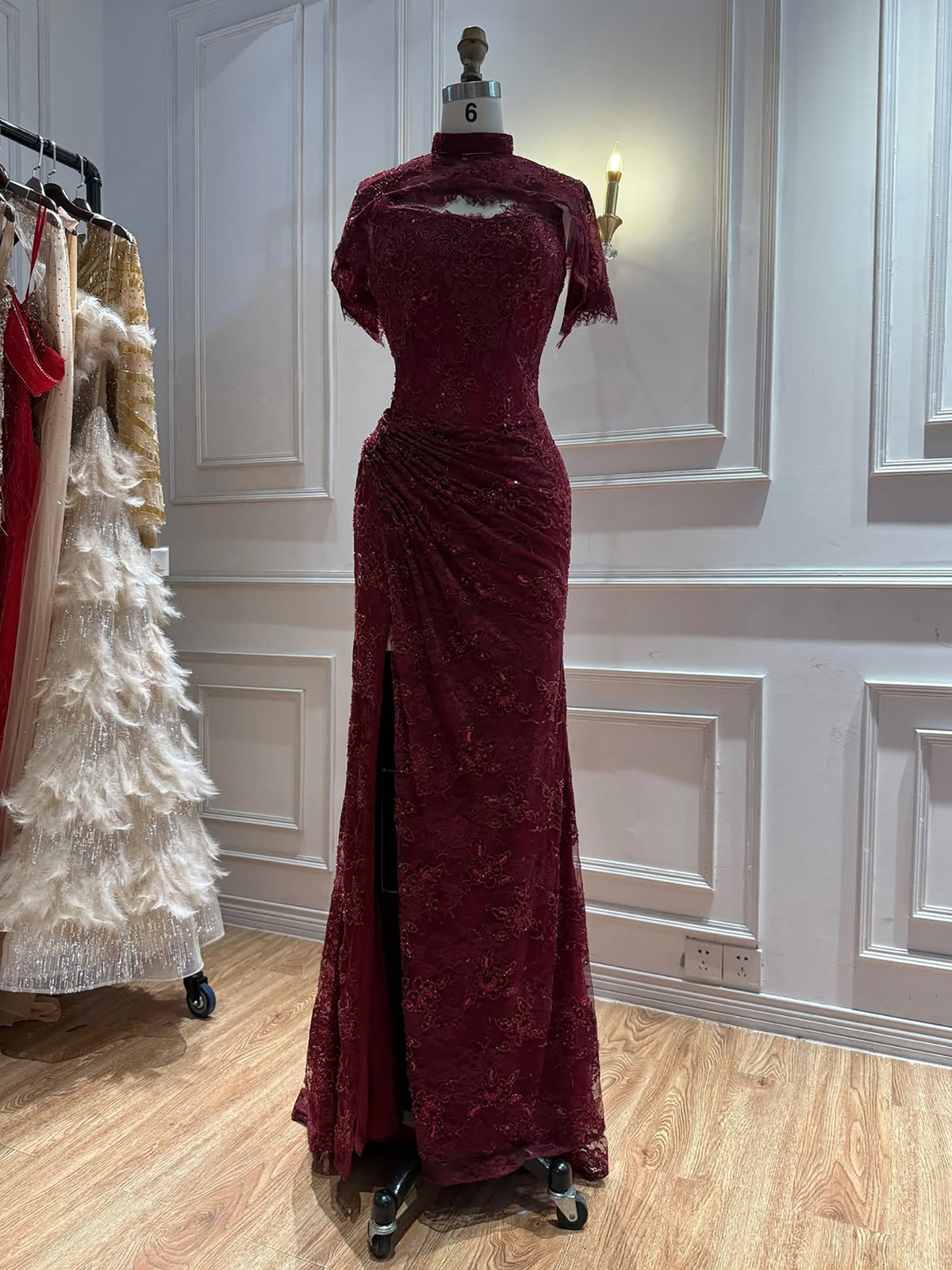 Luxury Brown Beaded Mermaid Gown with Cape LA73370