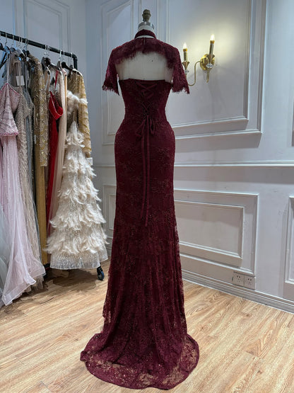 Luxury Brown Beaded Mermaid Gown with Cape LA73370