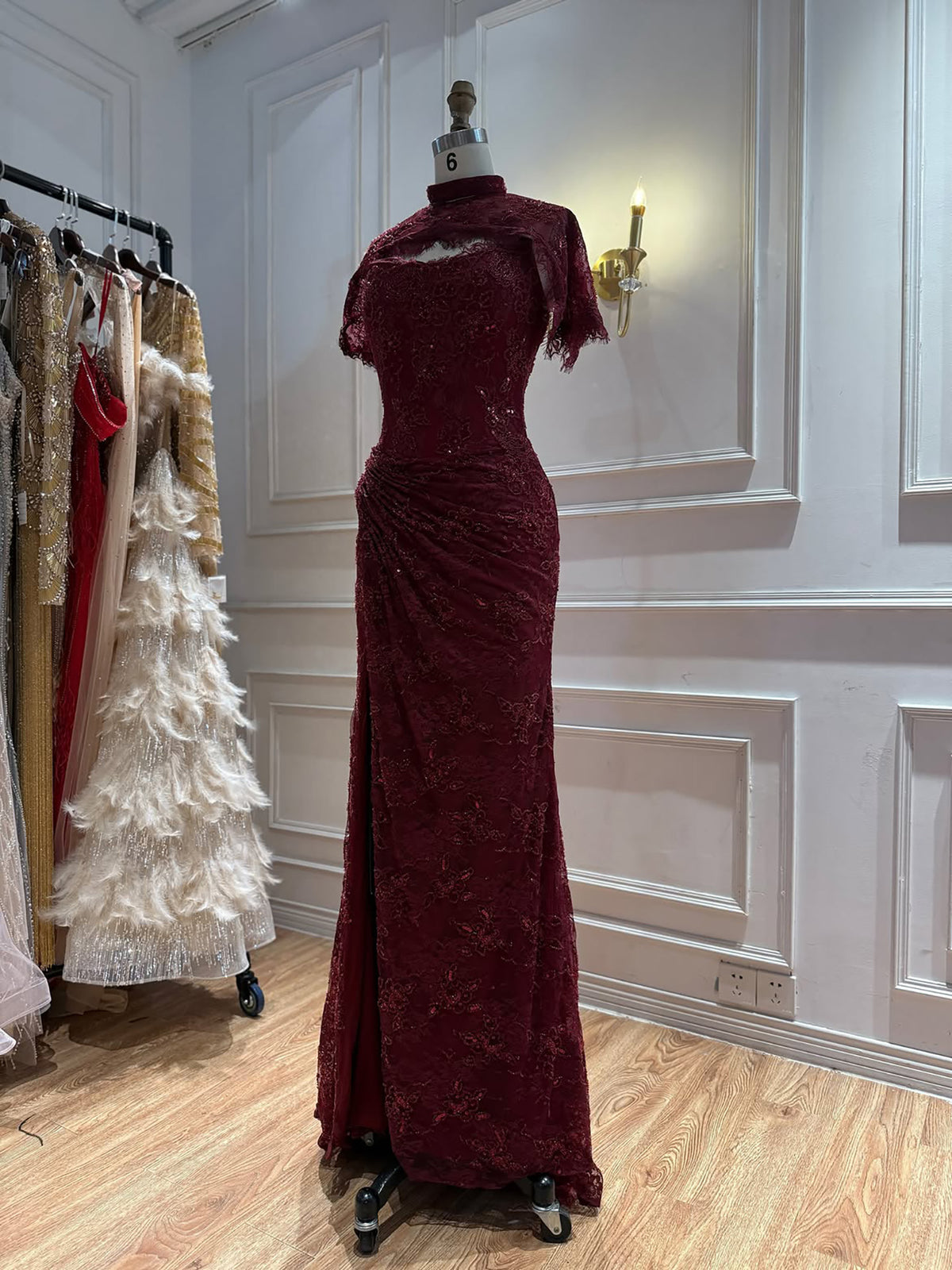 Luxury Brown Beaded Mermaid Gown with Cape LA73370