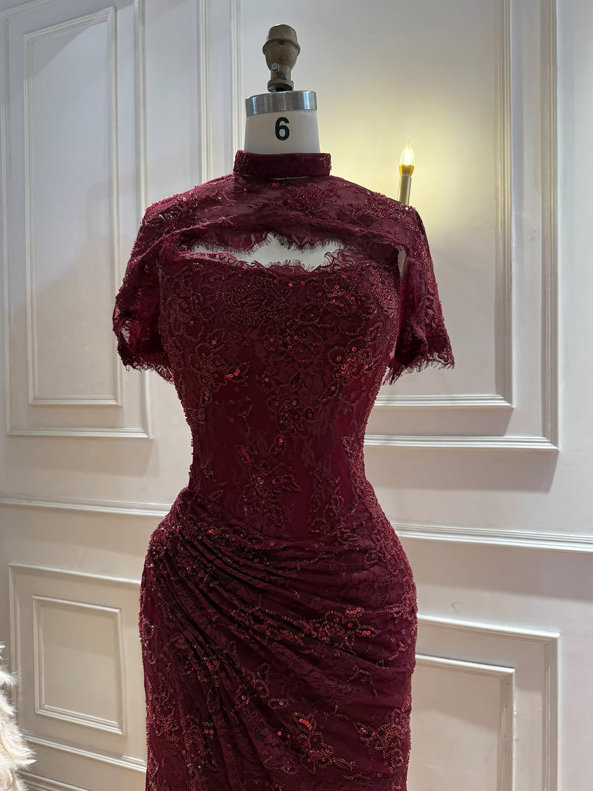 Luxury Brown Beaded Mermaid Gown with Cape LA73370
