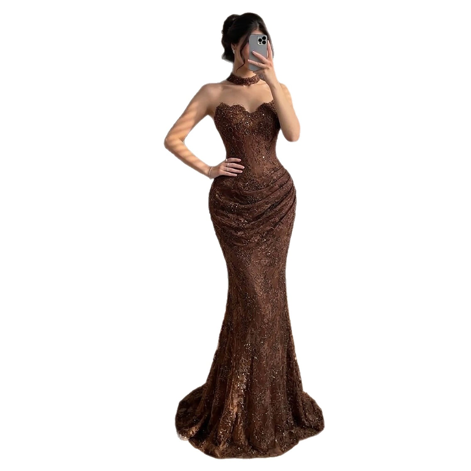 Luxury Brown Beaded Lace Mermaid Evening Dress LA73370A SERENE HILL