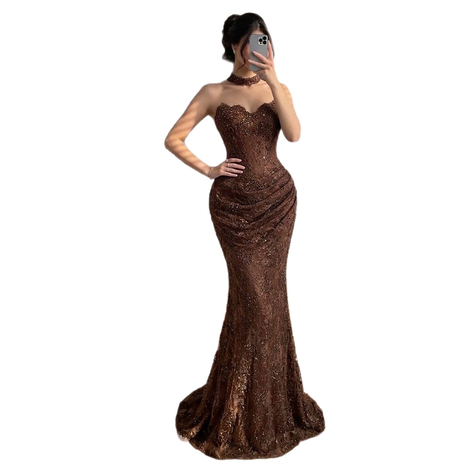 Luxury Brown Beaded Lace Mermaid Evening Dress LA73370A SERENE HILL