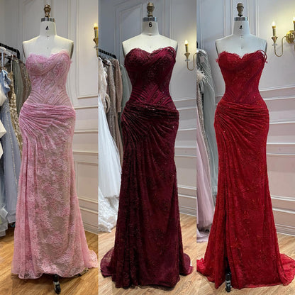 Luxury Pink Lace Corset Mermaid Slit Evening Dress LA73373A SERENE HILL