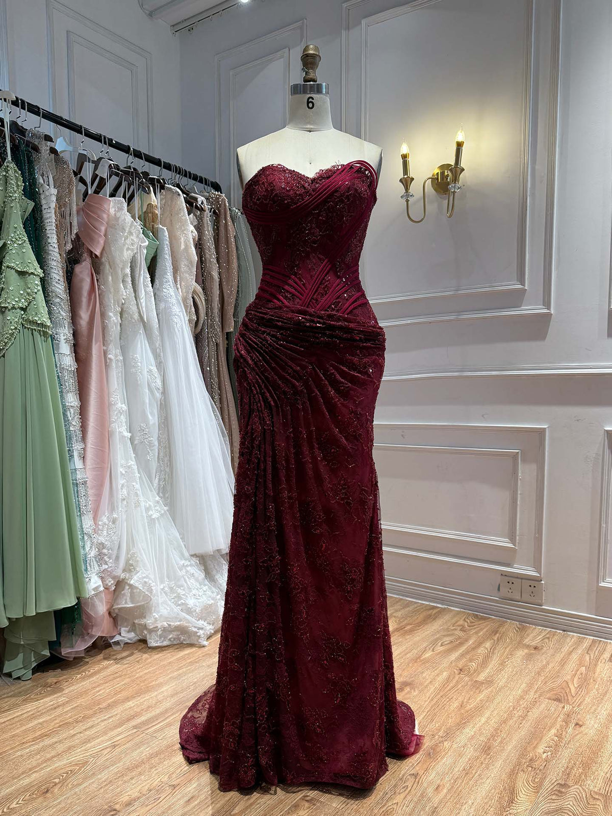 Luxury Pink Lace Corset Mermaid Slit Evening Dress LA73373A SERENE HILL