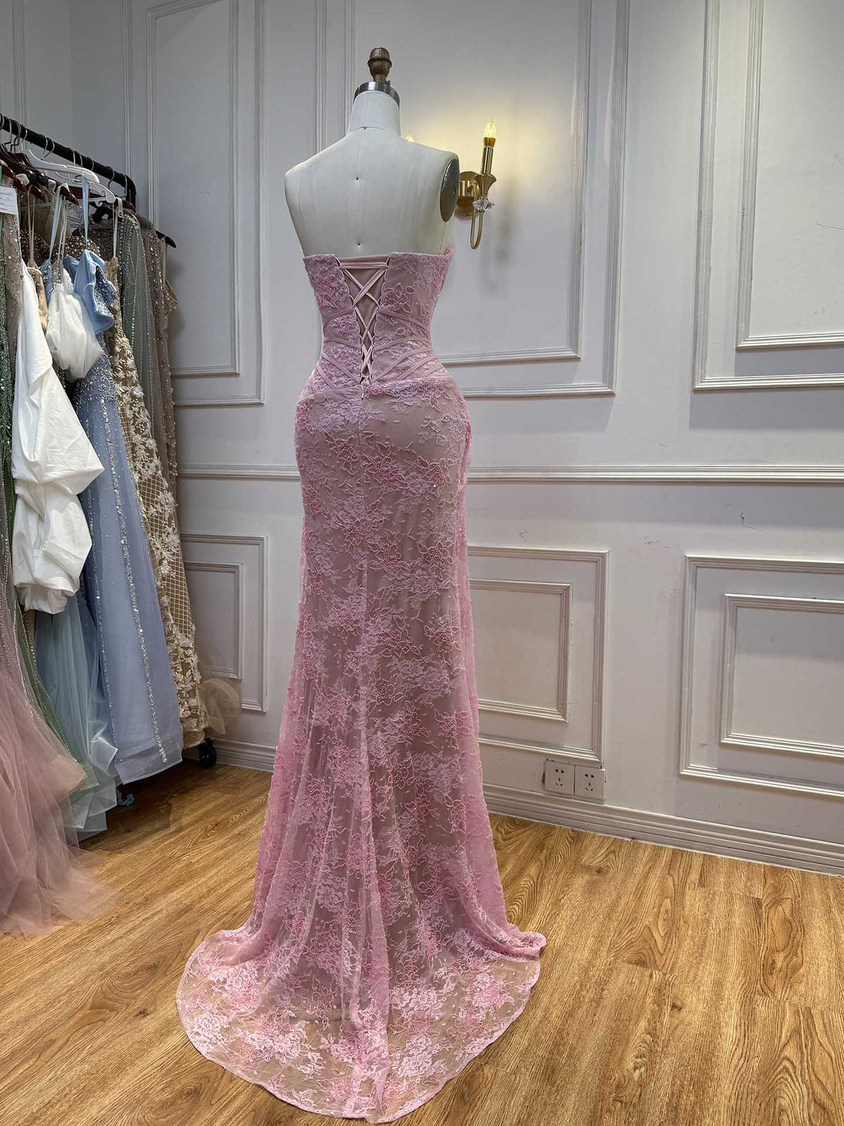 Luxury Pink Lace Corset Mermaid Slit Evening Dress LA73373A SERENE HILL