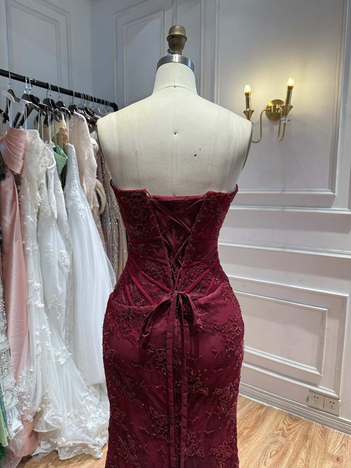 Luxury Pink Lace Corset Mermaid Slit Evening Dress LA73373A SERENE HILL