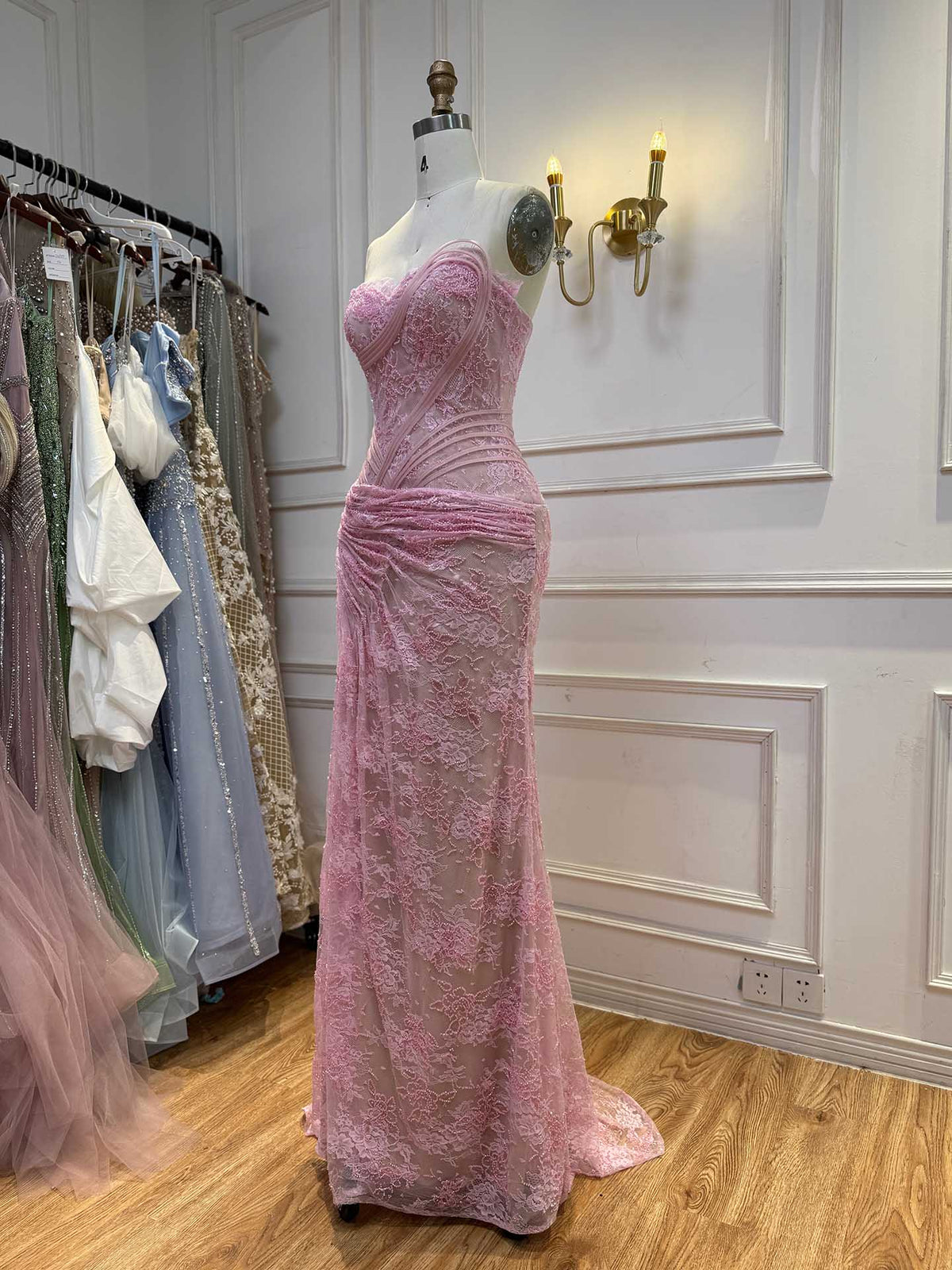 Luxury Pink Lace Corset Mermaid Slit Evening Dress LA73373A SERENE HILL