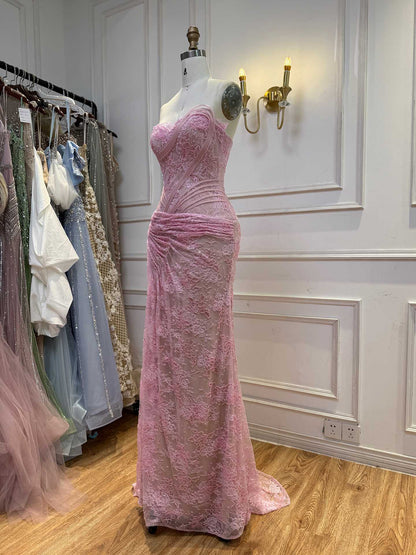 Luxury Pink Lace Corset Mermaid Slit Evening Dress LA73373A SERENE HILL