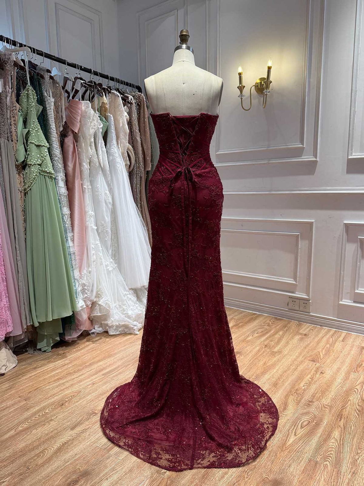 Luxury Pink Lace Corset Mermaid Slit Evening Dress LA73373A SERENE HILL