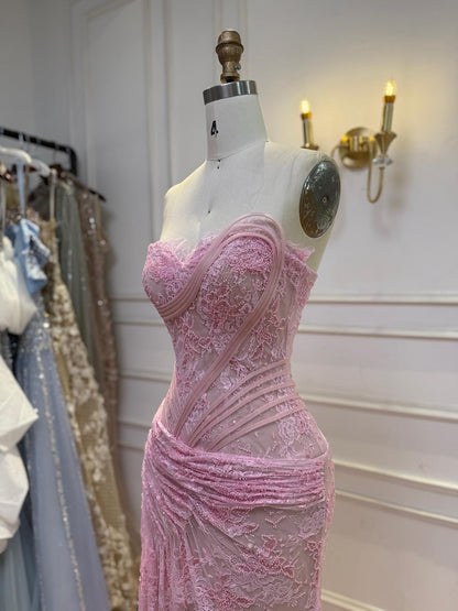 Luxury Pink Lace Corset Mermaid Slit Evening Dress LA73373A SERENE HILL