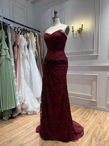 Luxury Pink Lace Corset Mermaid Slit Evening Dress LA73373A SERENE HILL