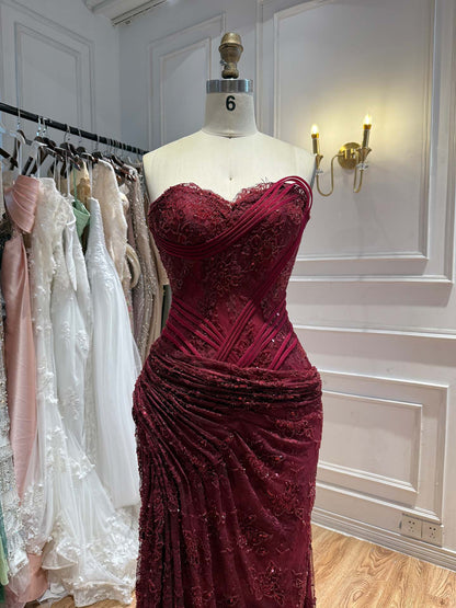Luxury Pink Lace Corset Mermaid Slit Evening Dress LA73373A SERENE HILL