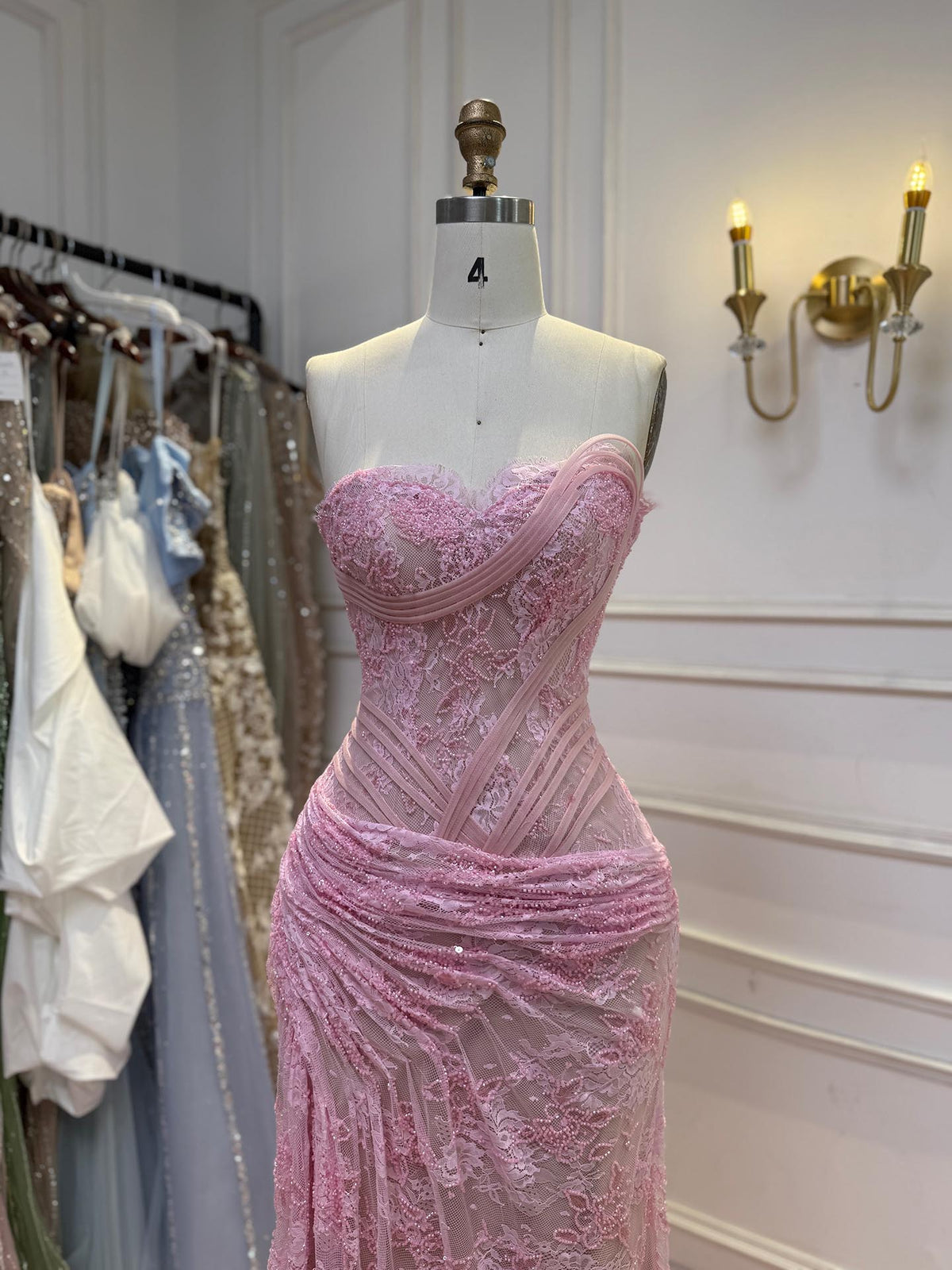 Luxury Pink Lace Corset Mermaid Slit Evening Dress LA73373A SERENE HILL