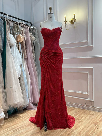 Luxury Pink Lace Corset Mermaid Slit Evening Dress LA73373A SERENE HILL
