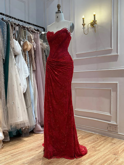 Luxury Pink Lace Corset Mermaid Slit Evening Dress LA73373A SERENE HILL