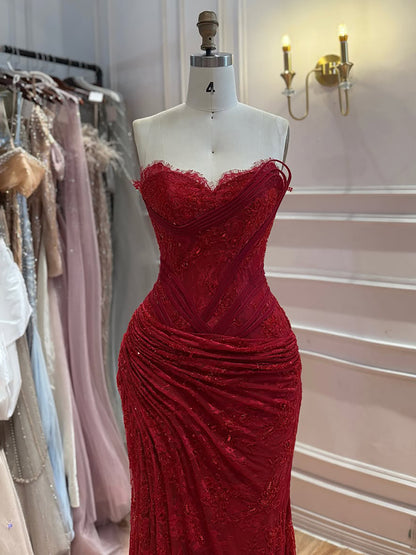 Luxury Pink Lace Corset Mermaid Slit Evening Dress LA73373A SERENE HILL