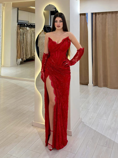 Luxury Pink Lace Corset Mermaid Slit Evening Dress LA73373A SERENE HILL