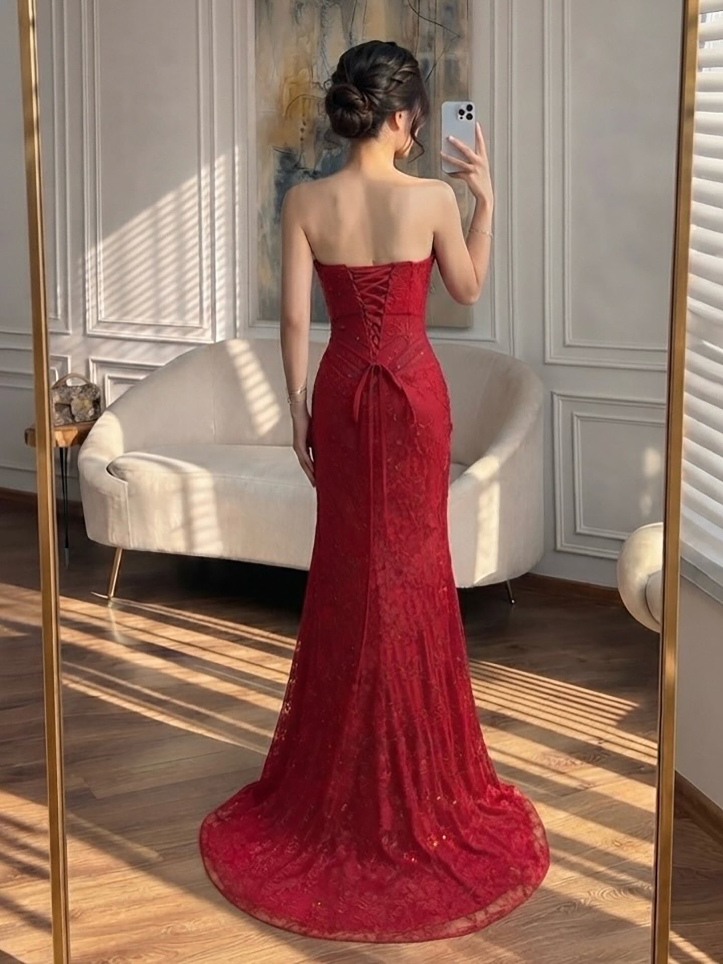 Luxury Pink Lace Corset Mermaid Slit Evening Dress LA73373A SERENE HILL