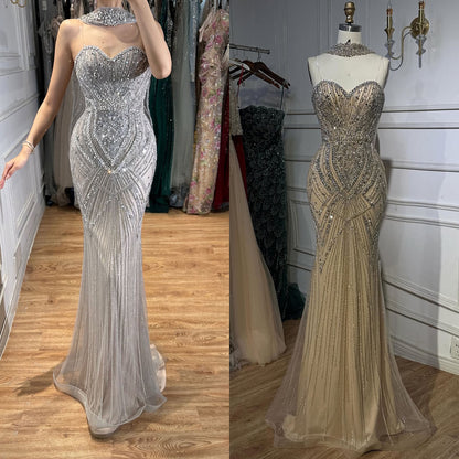 Luxury Nude Crystal Beaded Mermaid Evening Dress LA73375 SERENE HILL